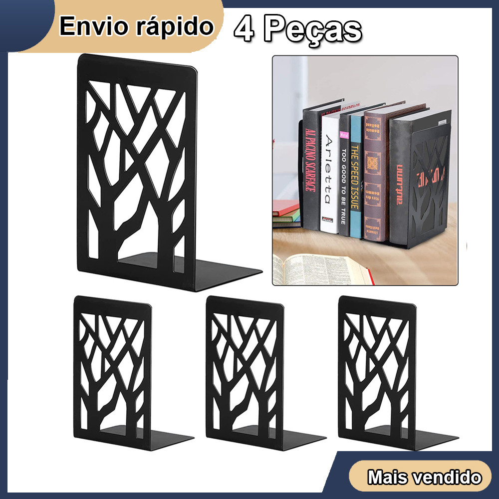 4 Peças Par de Bibliocanto Preto Suporte Apoio Livro Aparador Lateral Para Estante Organizador