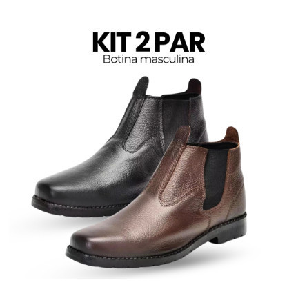 Kit 2 Pares Botina Masculina Couro Legitimo Reforçada Sola de Pneu - Promoção!