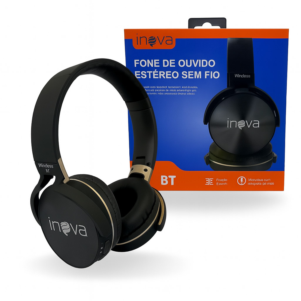Fone Bluetooth Inova Wireless 5.0 com Bateria 25h, Som Estéreo, Antirruído Confortável em Oferta na Shopee