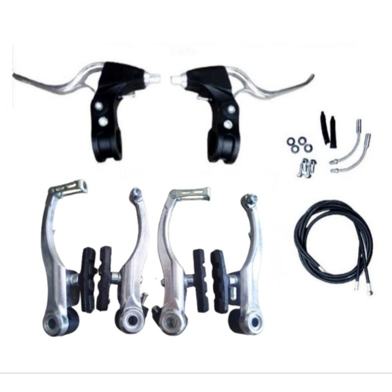Kit de Freio Bicicleta V-brake Orbital Aluminio C/ Maçaneta GTS Cromado ou Preto Completo