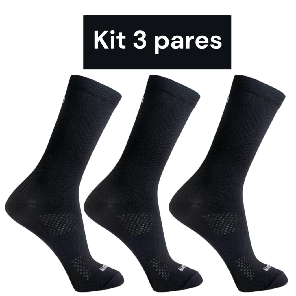 Kit 3 Meia cano médio Performance Rikam ciclismo corrida crossfit
