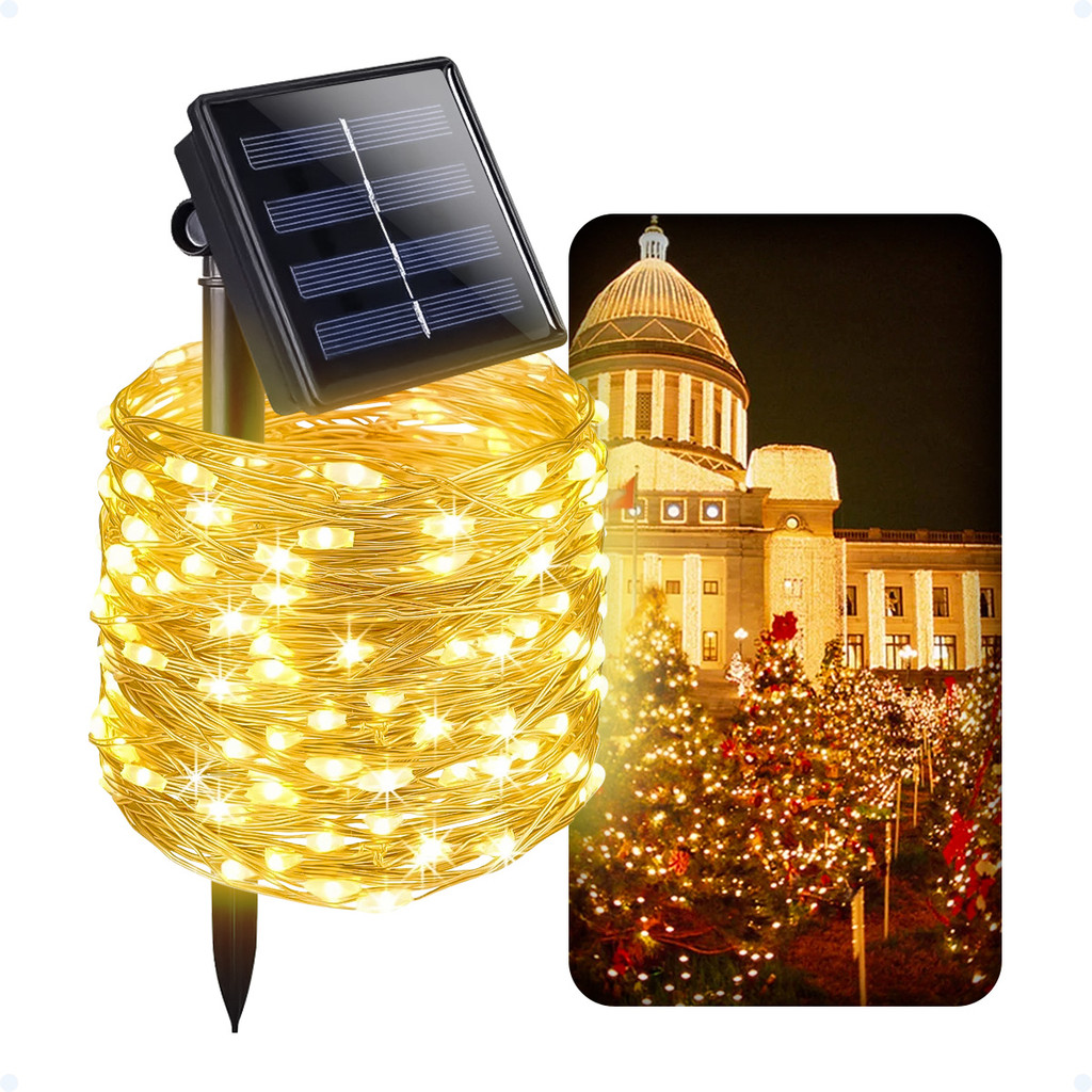 Pisca Pisca Solar Externo Cordão Fio Fada 22m Decoração Pisca Pisca 200 Leds Evento Festa Natalina