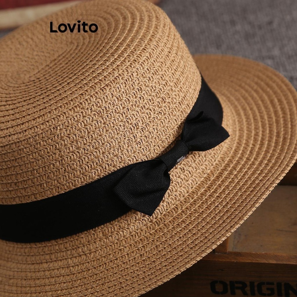 (Trendy) Lovito Chapéu Vintage Com Laço Liso Colorblock Para Mulheres LFA38195 em Oferta na Shopee
