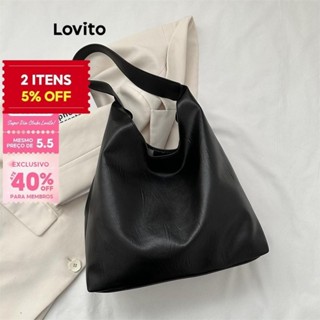 (Trendy) Lovito Bolsa de ombro leve casual com botão liso e elegante de grande capacidade para mulheres LFA45470 em Oferta na Shopee