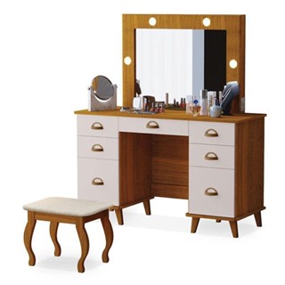 Penteadeira Camarim New Seul Com Banqueta Almofadada com acabamento na cor Freijó Maní - Luapa em Oferta na Shopee