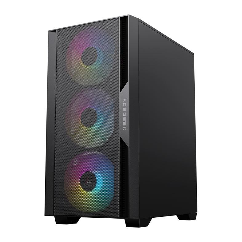 Gabinete Gamer Acegeek Stratus Mesh, Mid-Tower, Lateral de Vidro, Preto, AG-STRATUS-MESH-BK