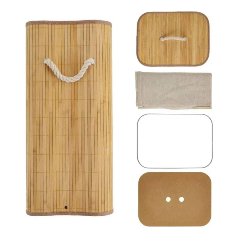 Cesto Organizador de Roupa Suja com Tampa e Alças em Bambu Bege — foto 6