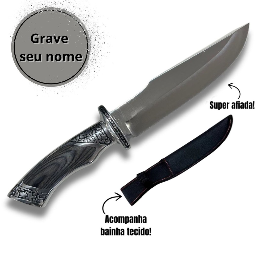 Faca Personalizada Para Caça E Churrasco Com Bainha Cinza