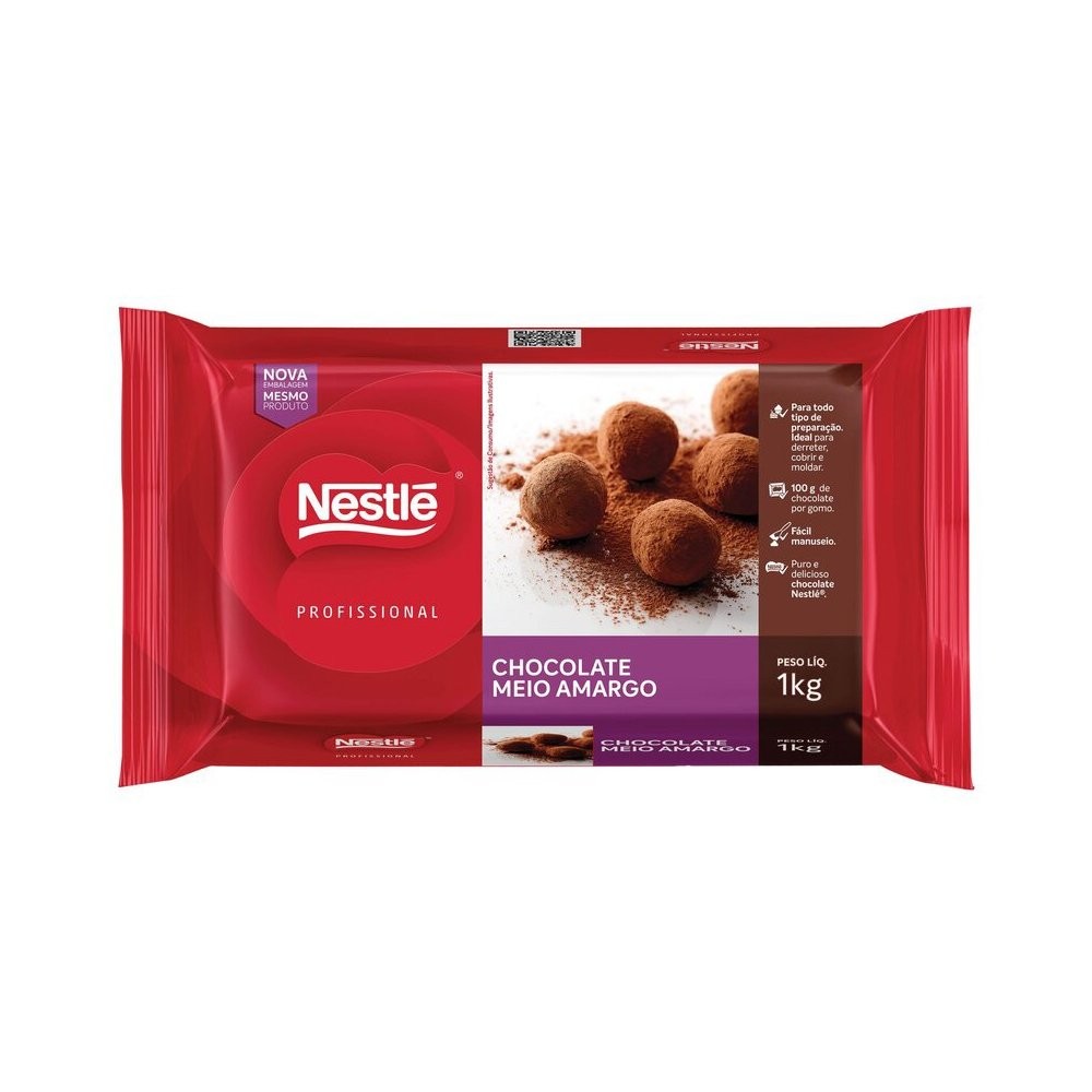 Chocolate Nestle para Cobertura Meio Amargo em Barra 1kg