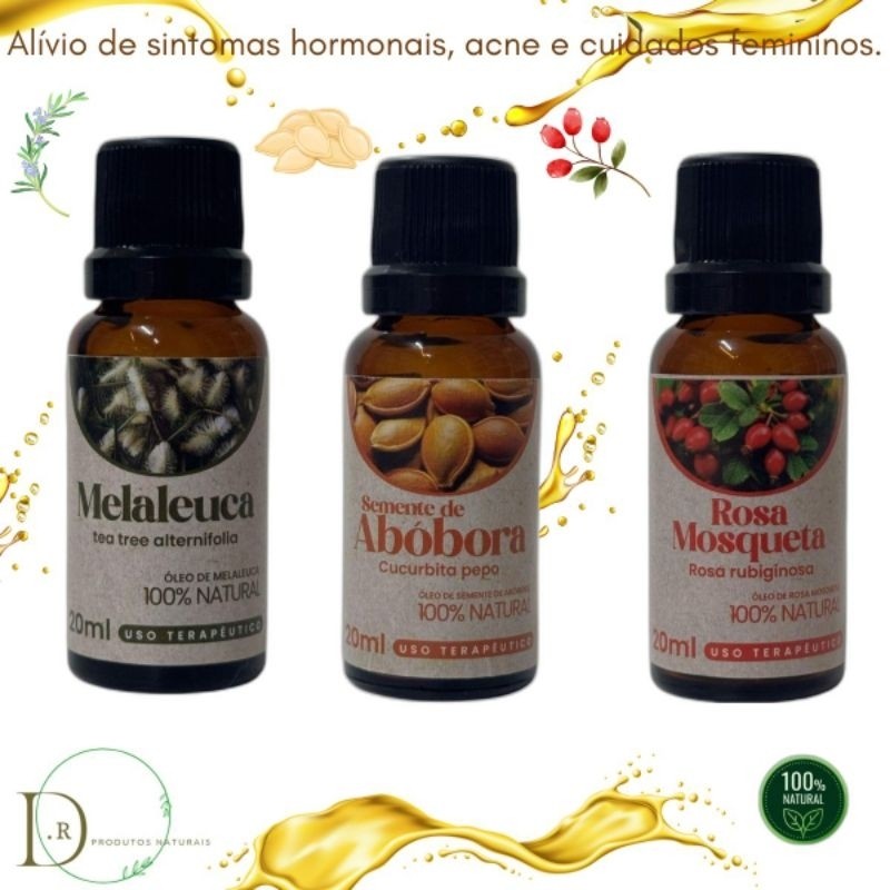 kit de óleo Melaleuca, semente de Abóbora e rosa mosqueta 20 ml 100% natural D////