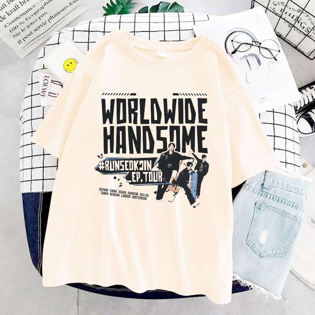 Camiseta Run Jin Worldwide Handsome T-Shirt Feminina 100% Algodão Estampada Moda Academia Look Estilo Confortável