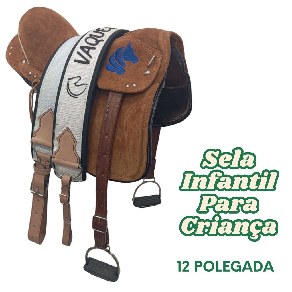 Sela de Pônei 12" Infantil De Cavalo para criança Vaquejada Whisk
