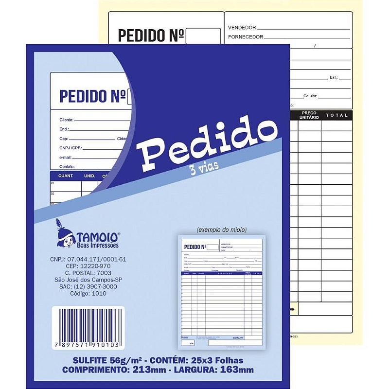Impresso Talão de Pedido 1/18 1 Via 50 Folhas - Pacote com 20