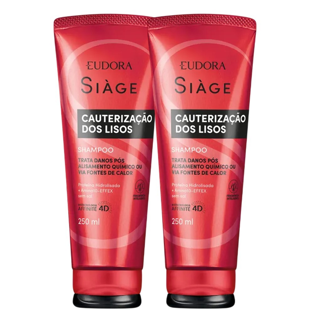 Kit 2 Shampoo Reconstrução Cauterização dos Lisos Reparação 250ml Eudora Siàge