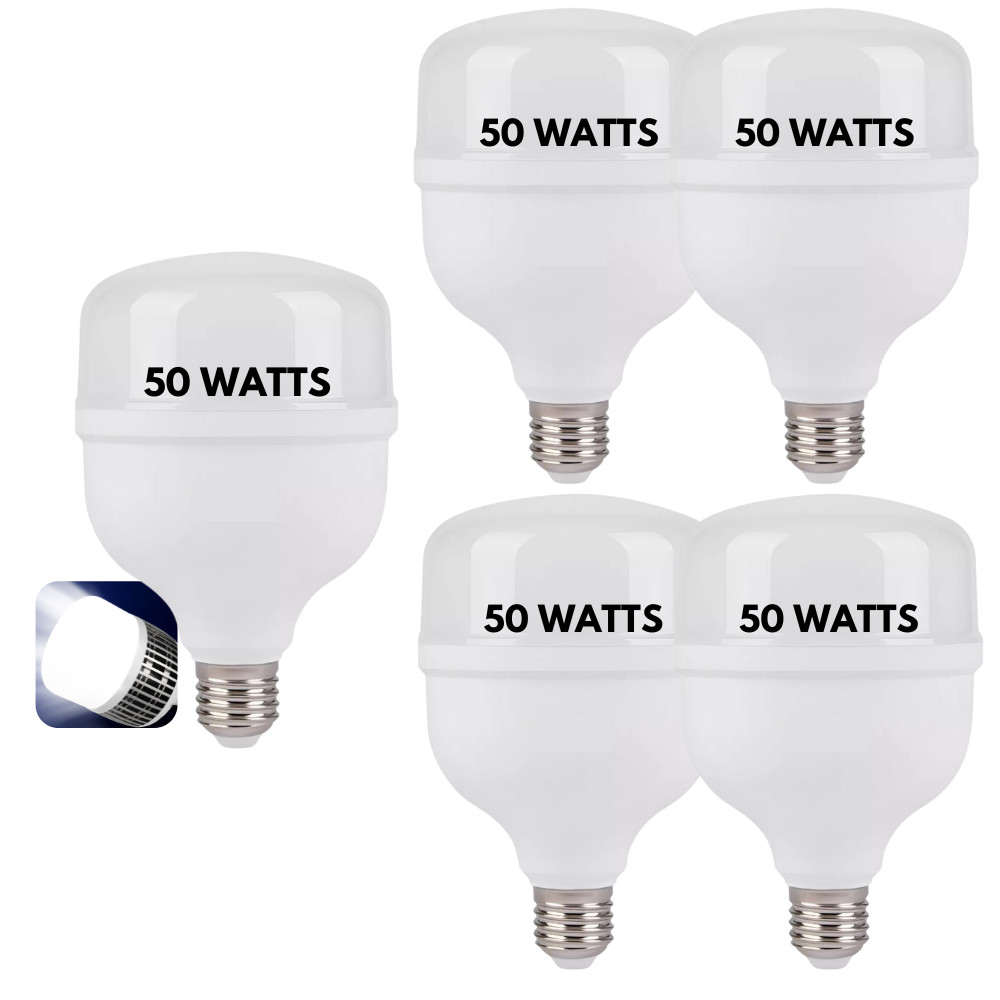 Kit 5 Lâmpada Led Bulbo 50w Branco Frio 6500k Bivolt Alta Potencia Super Led Bocal E27 Casa