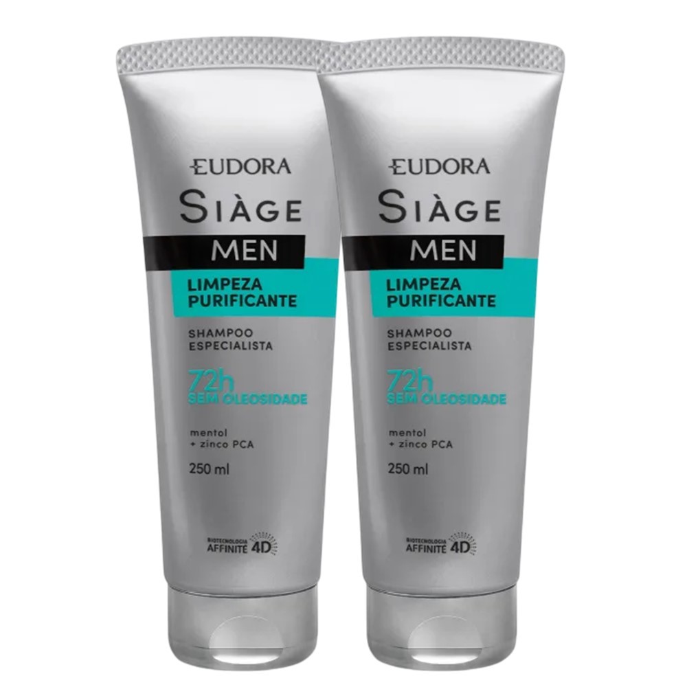 Kit 2 Shampoo Antioleosidade Masculino Limpeza Purificante 250ml Eudora Siàge Men