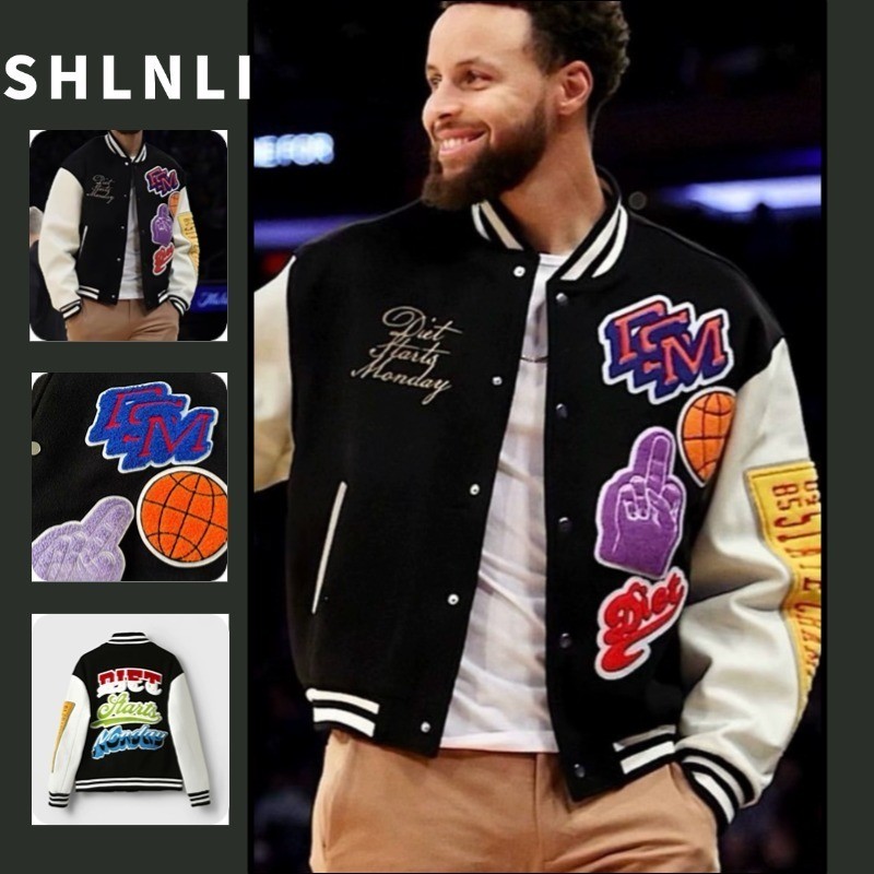 Outono Inverno Masculino NBA Curry Mesmo Top Street Casual Jaqueta Americana Uniforme De Beisebol em Oferta na Shopee