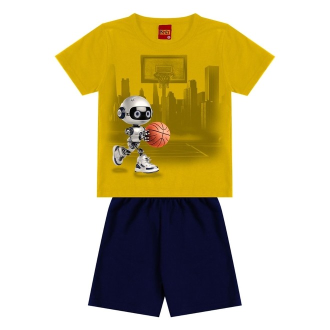 Conjunto Kyly Menino Infantil Camiseta Estampas Sortidas Com Bermuda Moletom 1/3