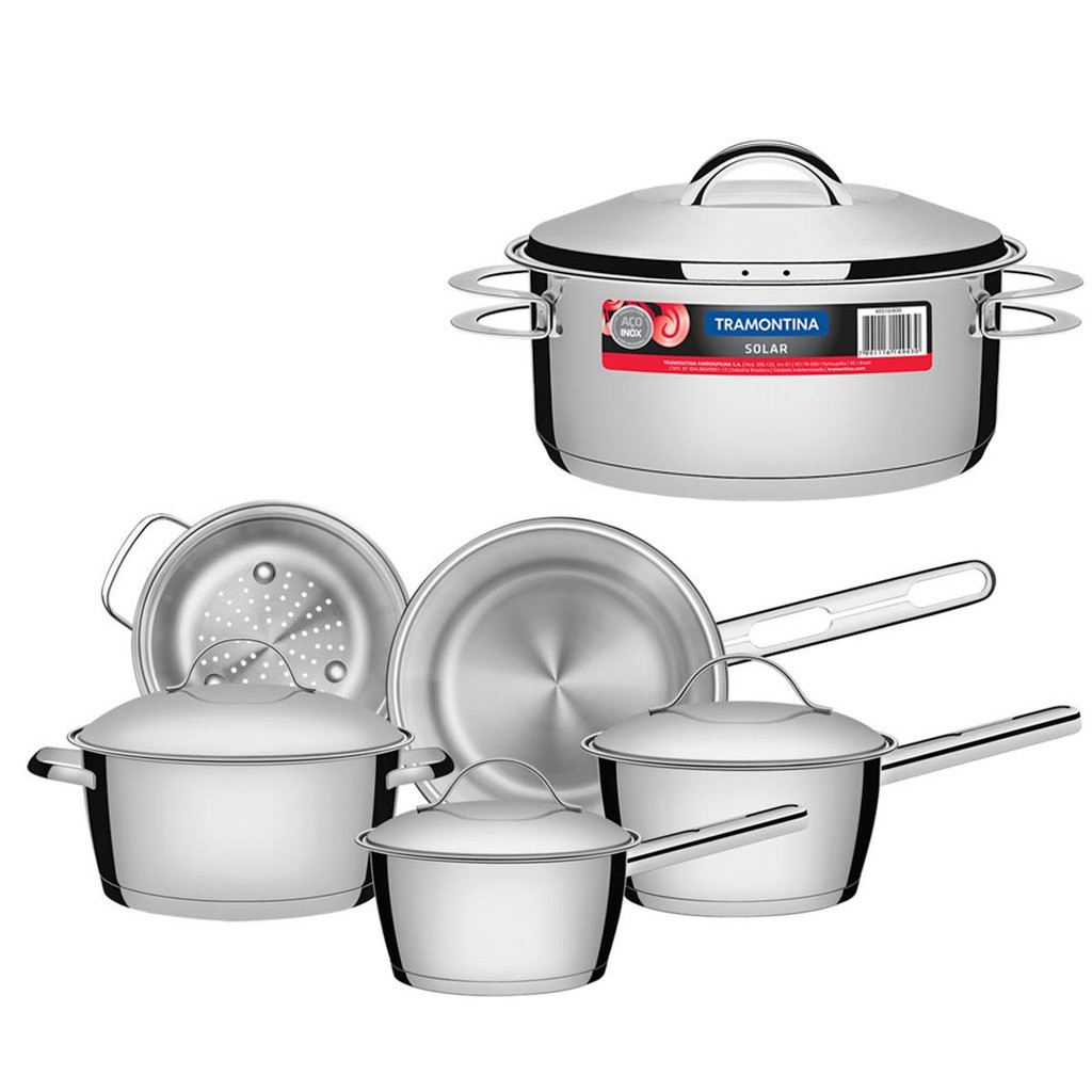 KIT - Conjunto de Panelas Inox 5 PCS Allegra + Panela Inox Fundo Triplo Solar 4,7L - Tramontina
