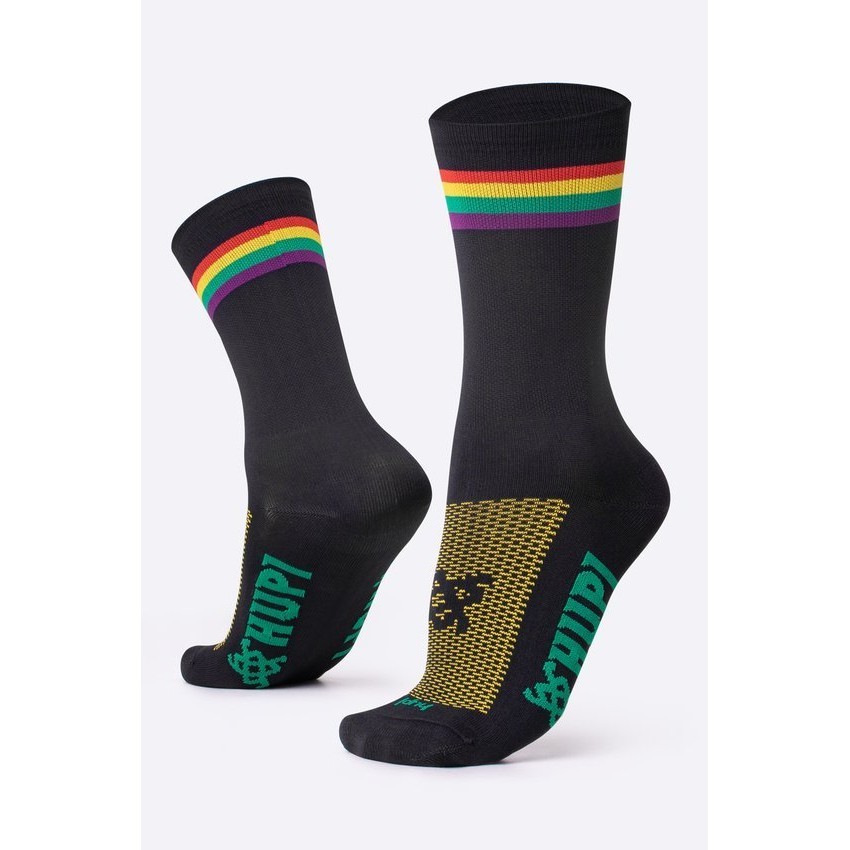 Meia Hupi Rainbow Preto - LT para pés menores 34-38 – Corrida, Ciclismo e Multi Esportes - Meia de Poliamida