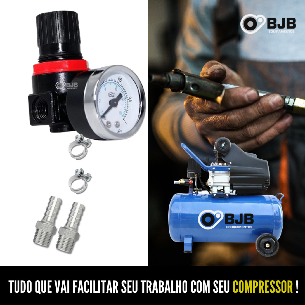 Regulador de Pressão C/ Manômetro P/ Compressor de Ar + Conexão e acessórios — imagem 2 de 2