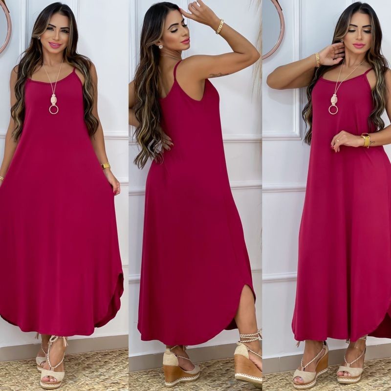 Vestido Longo Saruel Alcinha Veste 38 á 46 Malha Confortável