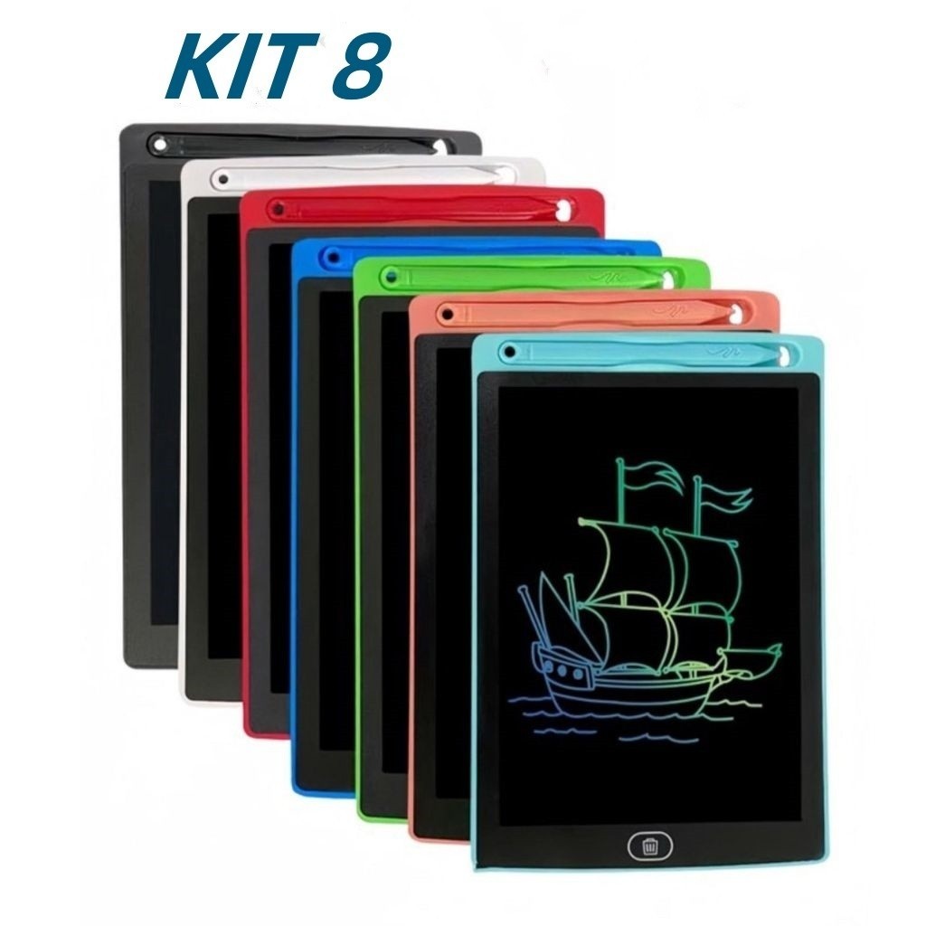 Kit 8 Lousa Mágica 8.5 Polegadas Tela Lcd Tablet Infantil De Escrever E Desenhar