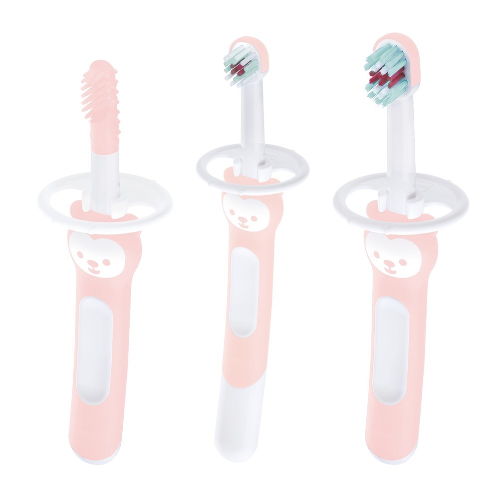 Kit com 3 Escovas de Dente para Bebê Brushes Rosa - MAM em Oferta na Shopee