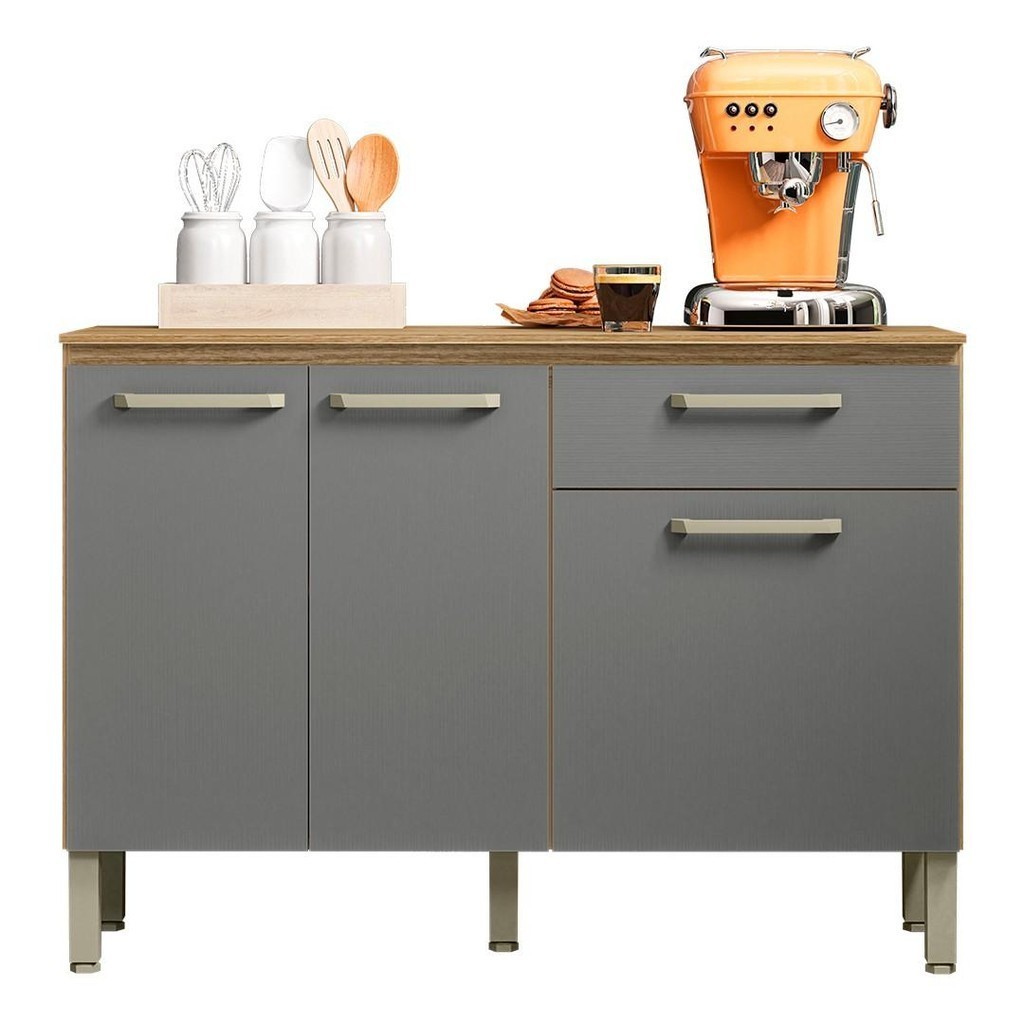 Balcão de Cozinha com Tampo 120cm Louis Z06 Freijó/Gris - Mpozenato
