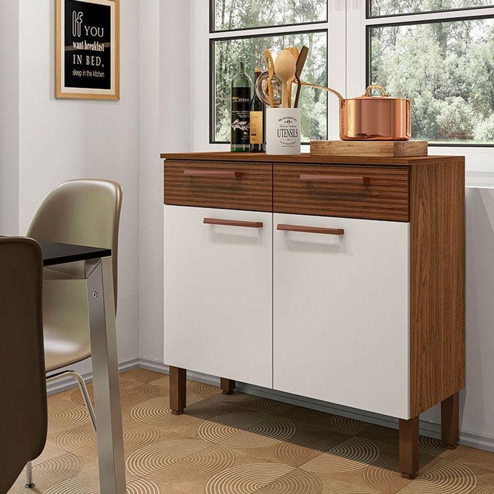 Balcão De Cozinha Nala Nogueira Off White Ripado - Kits Paraná em Oferta na Shopee