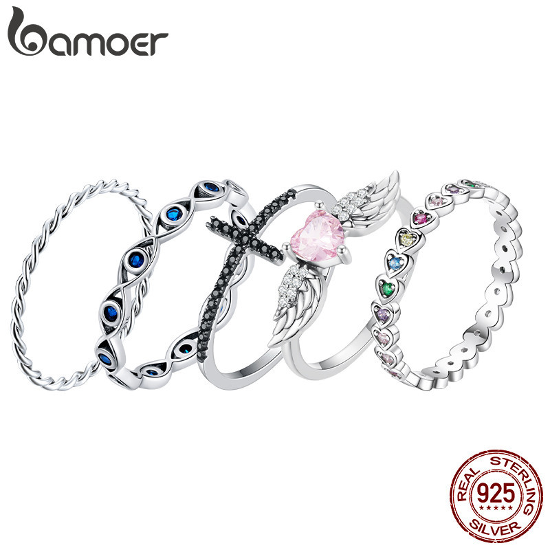 Bamoer 925 Anéis De Fita Sterling Para Mulheres Tamanho 6 A 9 Anel De Dedo Presente De Moda Jóias - Fashion Accessories