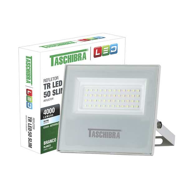Refletor Led Taschibra Holofote TR Slim 50W 6500K Branco A Prova D'água Bivolt