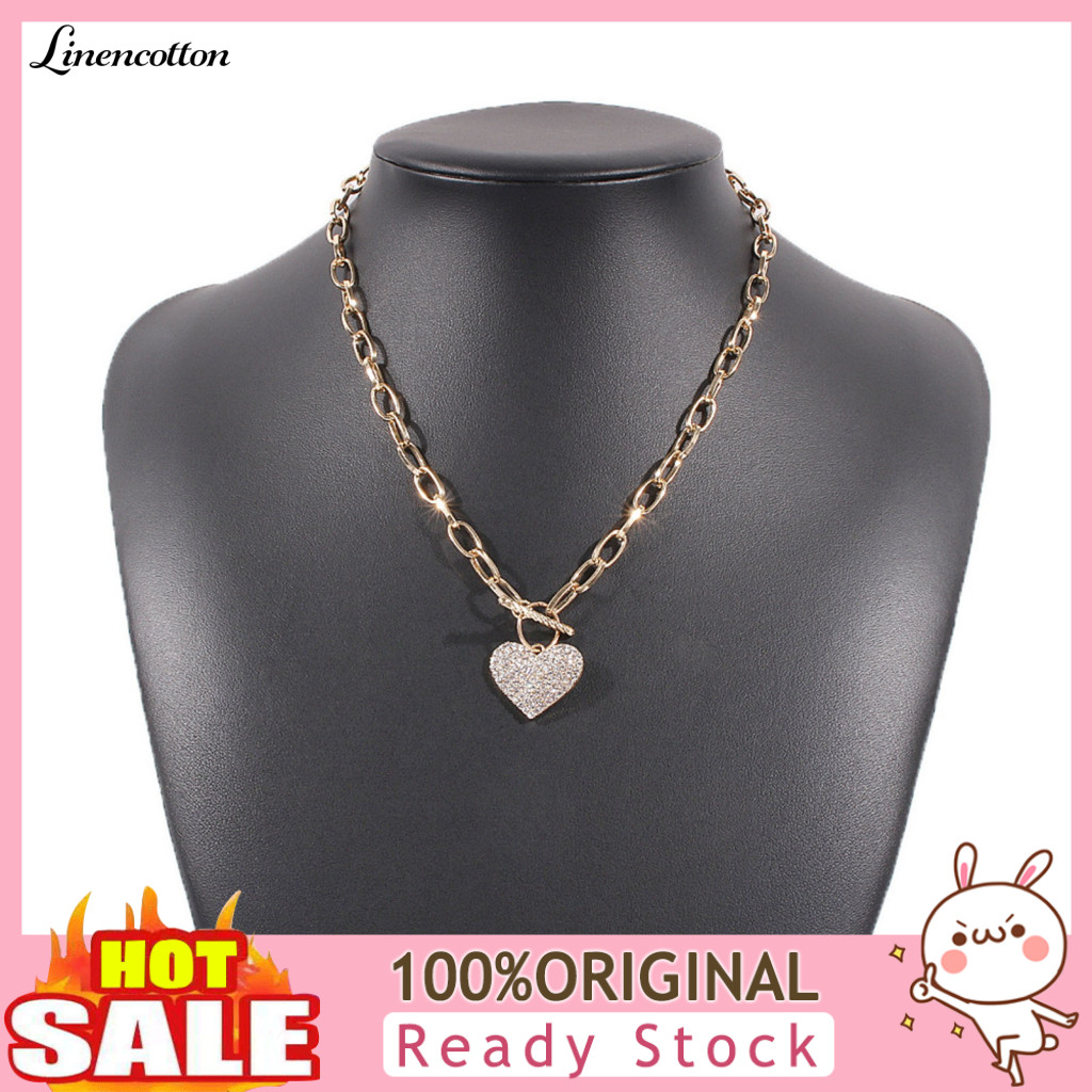 Punk Necklace Sparkling Pendant Stylish Heart with Shiny Rhinestones Perfect Gift for Her