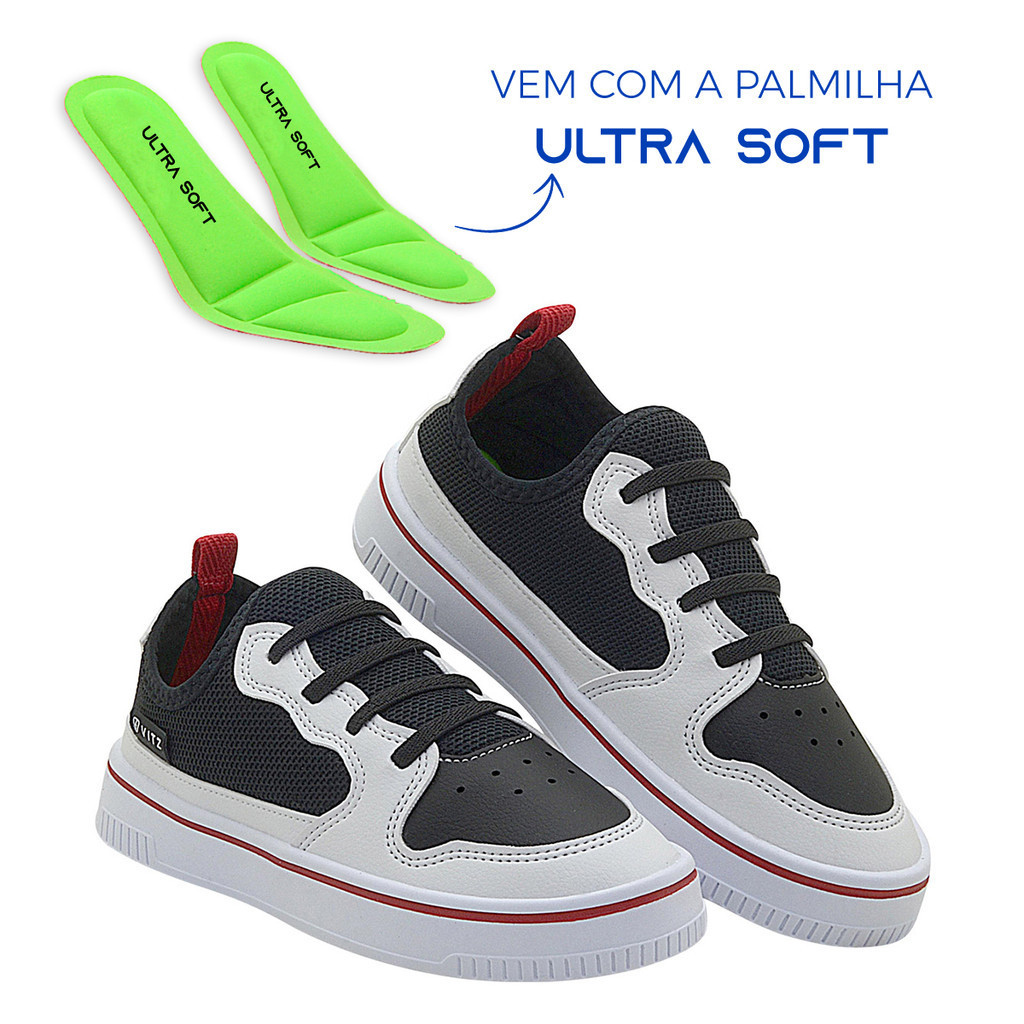 Tênis Infantil Menino Fly Vitz Preto/Branco Casual Moderno Calce Fácil · foto 2