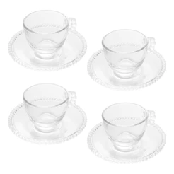Jogo de 4 Xícaras de Café com Pires Crystal Pearl 80ml Wolff