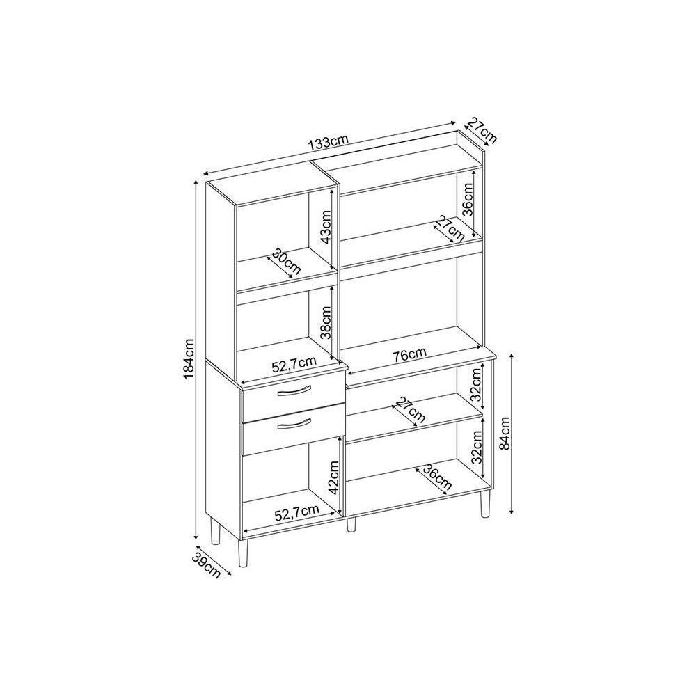 Detalhes do Kit de Cozinha Compacta Harmonia c/ 6 Portas e 2 Gavetas 132x183 Avena/Grafito - Demóbile