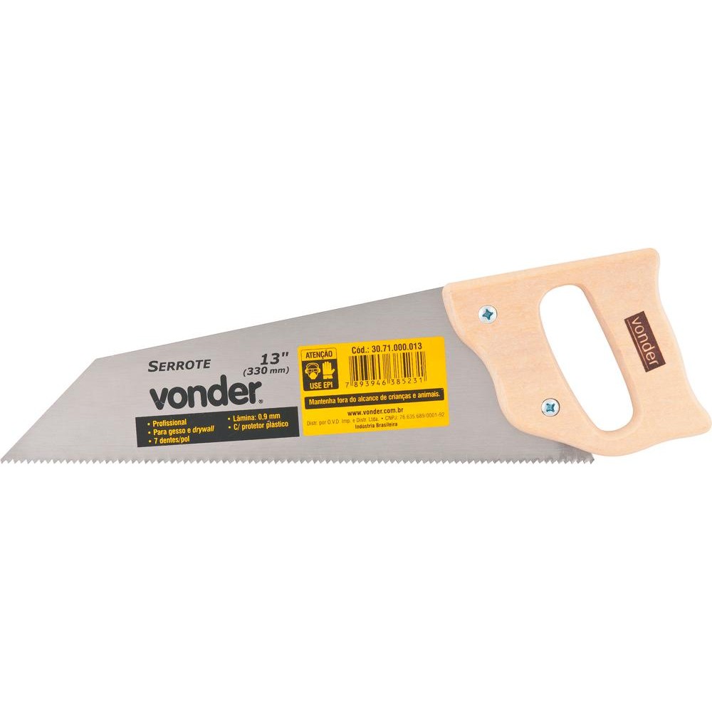 Serrote para Drywall 13" 7D Cabo Madeira Vonder