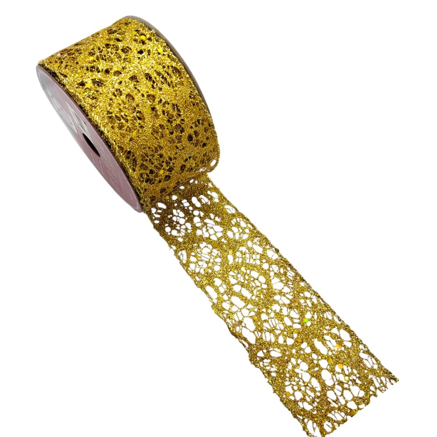 Fita Decorativa - Telada com Glitter Dourado - 6x914cm - 1 unidade - Rizzo