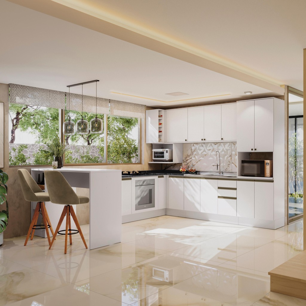 Cozinha de Canto Modulada Celeste Kappesberg 100% MDF Branco - Home & Living