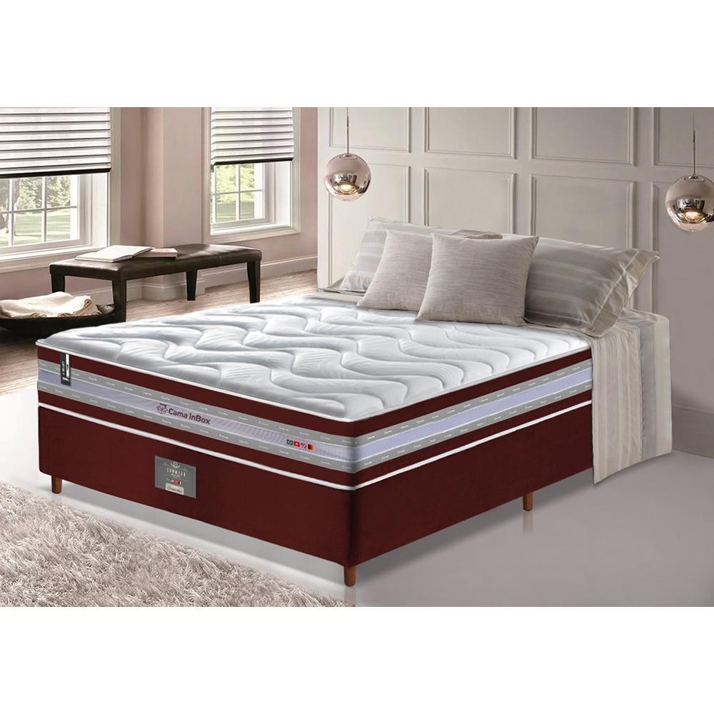 Conjunto Cama Box Casal de Molas Ensacadas D33 Cama inBox Select Firme 138x188x71 Vinho