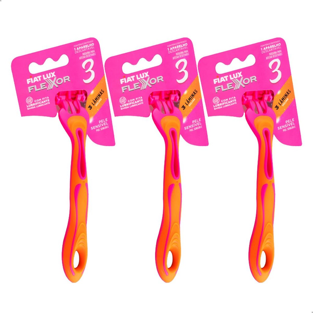Kit Barbeador Descartável Com 3 Lâminas Com 24 Aparelhos de Barbear Fiat Lux Flexor Cores Sortidas