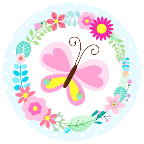 NOVO Painel Festa Infantil Redondo Borboleta, Circulo Floral, Fundo Azul Claro com Bolinhas + Arco, Suporte incluso. Fazemos personalizado com qualquer tema. Confeccionado em Lona fosca, impressão de alta resolução. cenário , p/ Decoração