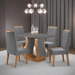 Mesa de Jantar 4 Lugares Los Angeles Mel/Cinza/Veludo Cinza - Viero Móveis