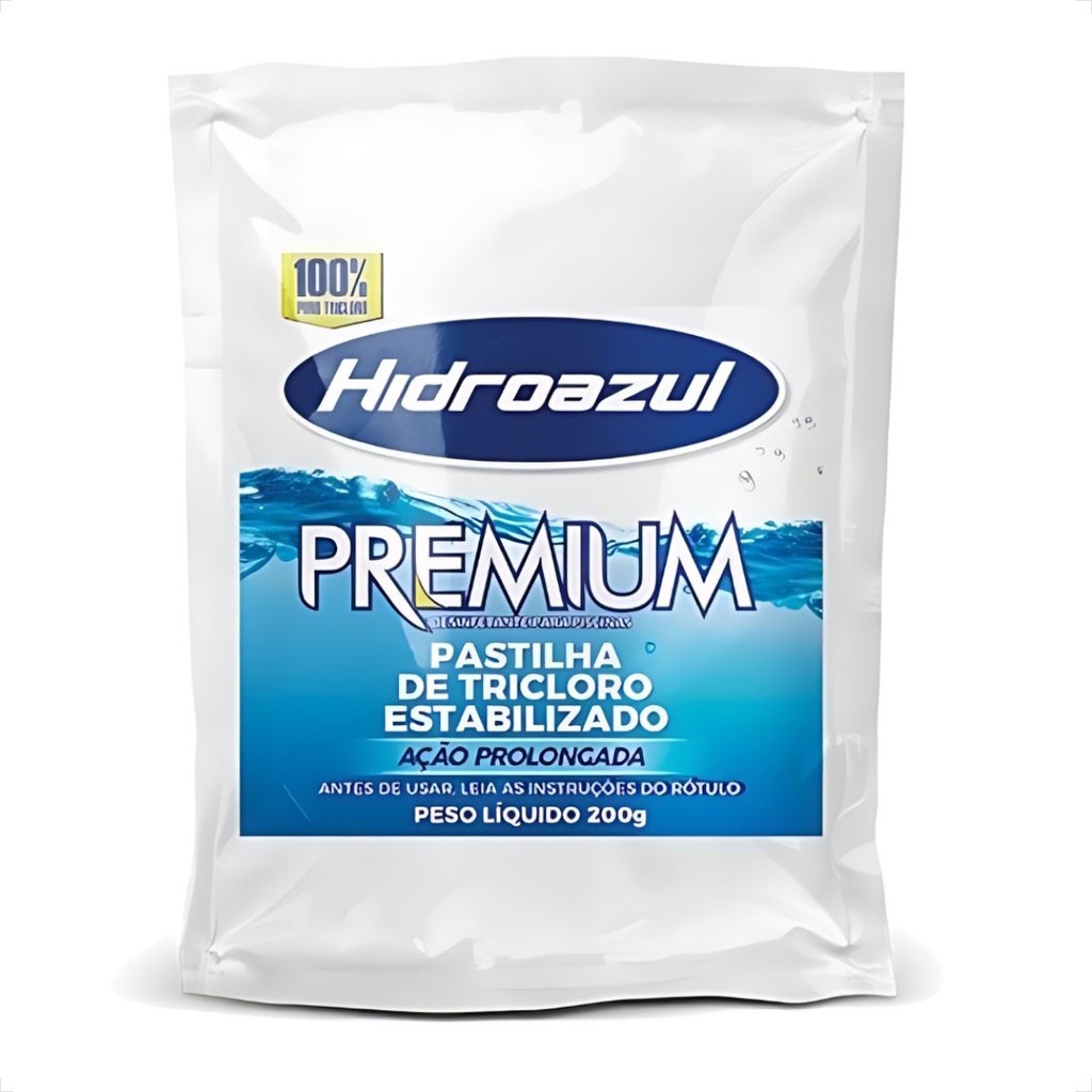 Cloro Pastilha Tablete Hidroazul Premium 200g (20 x 10 gramas) para Limpeza Manutenção Piscina em Oferta na Shopee