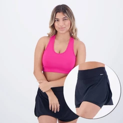 Conjunto Selene Top Com Bojo + Shorts Saia II Rosa e Preto