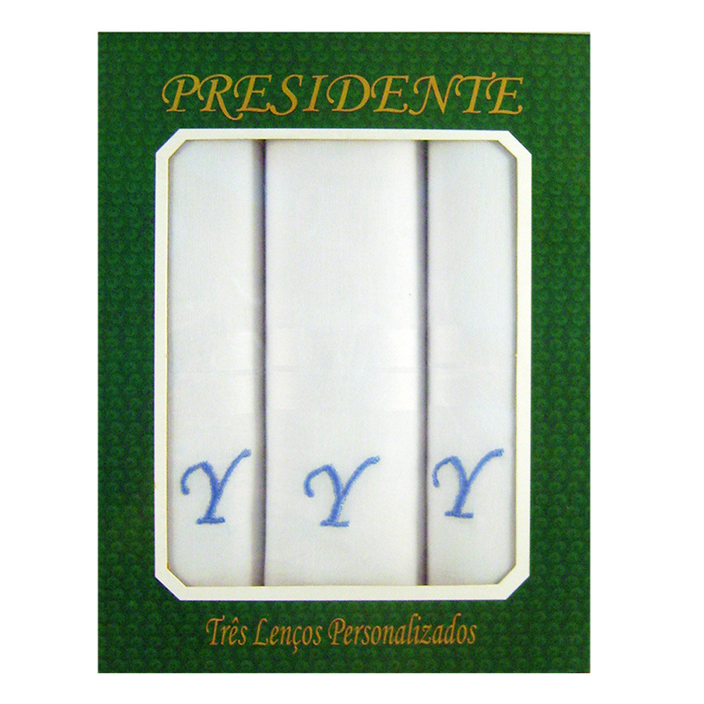 Caixa Lenço Masculino Iniciais Bordadas - Letra Y