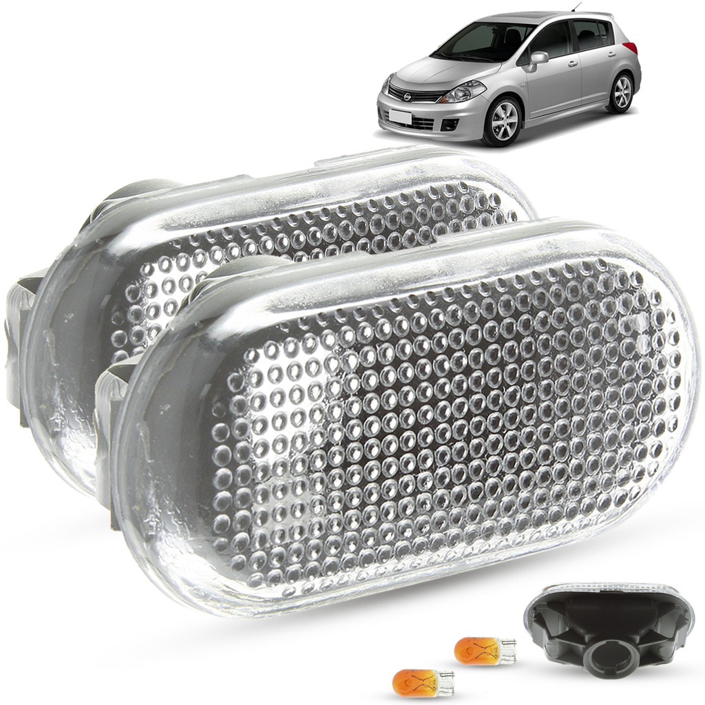 Par de Lanterna Pisca Seta Lateral + Lâmpada Nissan Tiida Hatch Sedan 2007 2008 2009 2010 2011 2012 2013 2014 2015