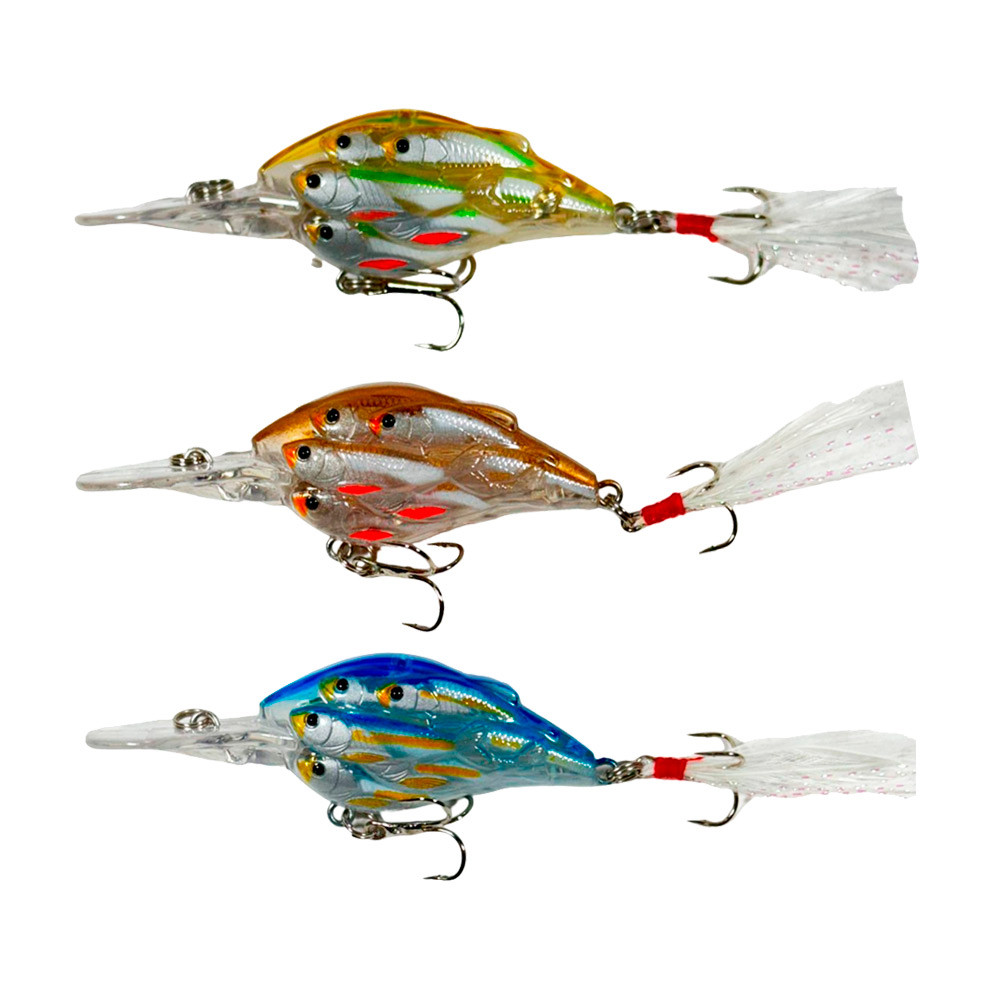 Kit 3un Isca Artificial Pesca Deyu 3D Minnow Cardume 8cm 9g