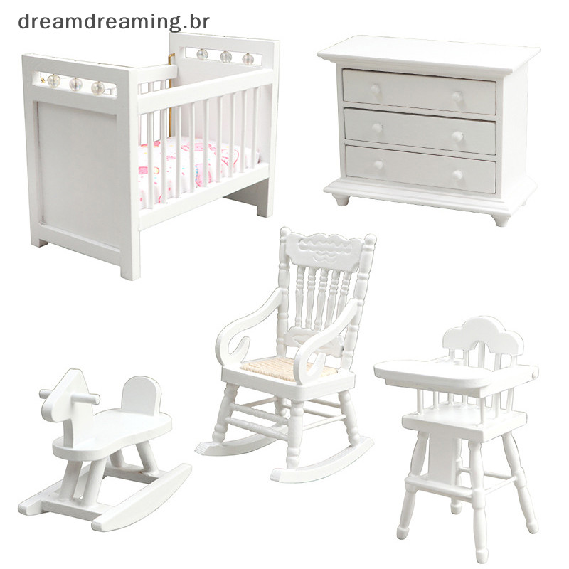 Conjunto De Móveis Para Casa De Bonecas 1 : 12 , Berço , Cavalo De Balanço , Cadeira Decoração De Armário .