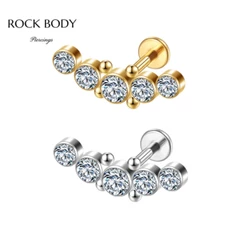 Piercing Labret Tragus Aço Cirúrgico 5 Pedras Zircônia Orelha Nariz Labial Boca Helix Piercing Ponto de Luz